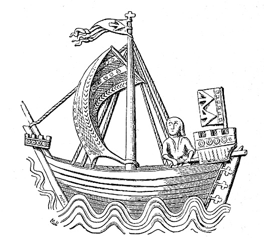 Mittelalterliche Darstellung einer Kogge auf einem Siegel Stralsunds (Quelle: Wikipedia, gemeinfrei)